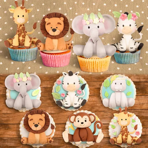 Miniatura 5 de FUNSHOWCASE Moldes de silicona para fondant de animales de la selva, decoración de tartas Sugarcraft, altura de 6 unidades, 2.6-3.6 pulgadas Safari 1