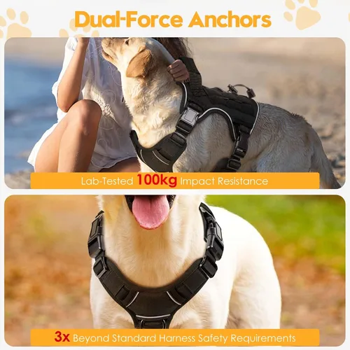 Miniatura 4 de Arnés táctico para perros grandes, chaleco reflectante ajustable sin tirones con sistema Molle, control de grado militar K9 para entrenamiento