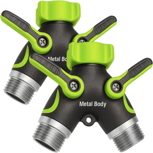 Miniatura 10 de LIME 2 Way Hose Splitter Heavy Duty - Metal Y Garden Hose Splitter with Shutoff Valves, Brass Outdoor Faucet Adapter for Spigot, 3/4 Inch GHT Water
