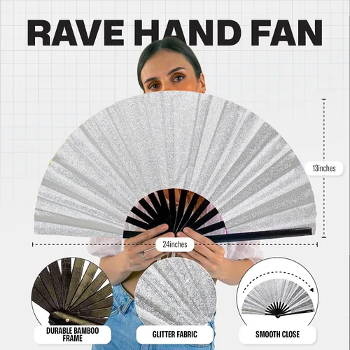Miniatura 19 de SoJourner Bags Rave Fan – Ventilador plegable grande – Ventilador de mano Clack para raves, Halloween, Burlesque, trajes de arcoíris para mujeres