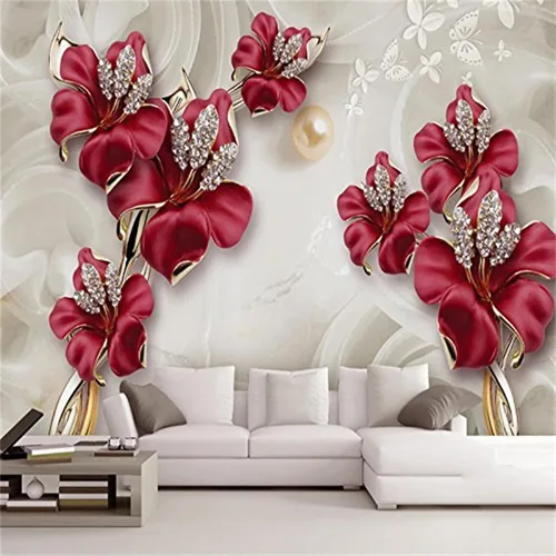 Miniatura 2 de Murales tridimensionales 3D de joyería, papel tapiz extraíble grande de mariposa floreciente, papel de pared decorativo moderno para dormitorio