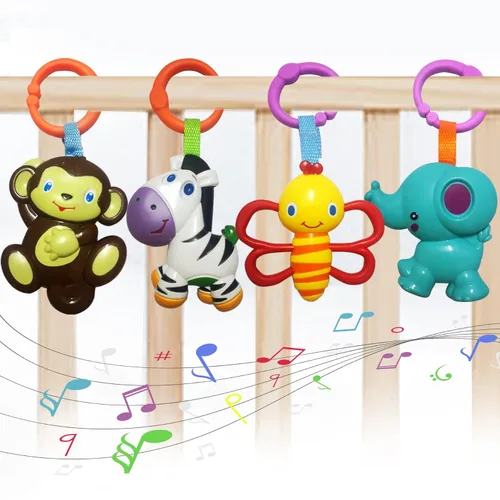Juguetes para bebés, juguetes de sonajero colgante de animales de dibujos animados, sonajeros de bebé, cuna para bebé, asiento de automóvil,