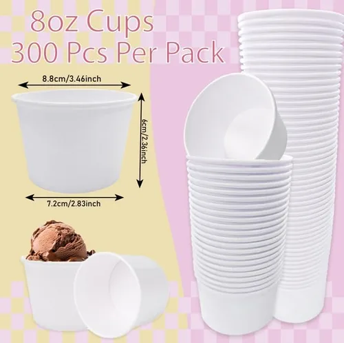Miniatura 2 de 300 tazas de helado de papel blancas de 8 onzas, taza de helado desechable de 8 onzas, vasos de postre de papeles, tazas de papel para helados