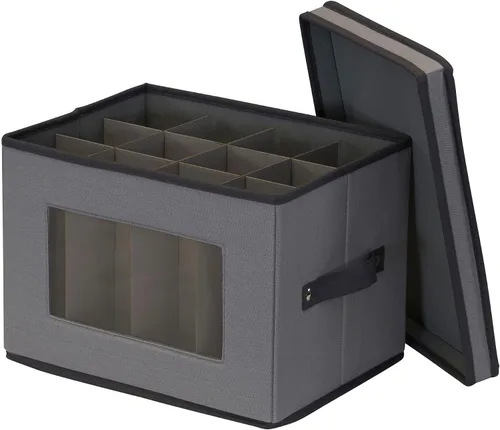 Miniatura 4 de Household Essentials Caja de almacenamiento para copas de champán, 12 compartimentos resistentes, panel frontal con ventana, 2 asas remachadas, caja