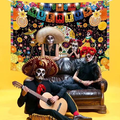 Miniatura 8 de MEHOFOND Telón de fondo del Día de los Muertos de 7 x 5 pies para fiesta mexicana, Día de los Muertos, decoración de fiesta de cumpleaños, pancarta