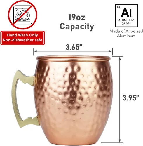 Miniatura 2 de ARORA Moscow Mule - Juego de 4 tazas de aluminio martilladas hechas a mano para bebidas de cóctel, bar de cerveza, regalos de fiesta, color cobre