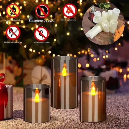 Miniatura 2 de Wemarry - Juego de 3 velas LED sin llama con control remoto, funcionamiento a pilas, pilares acrílicos grises de 4, 5 y 6 pulgadas de alto x 3