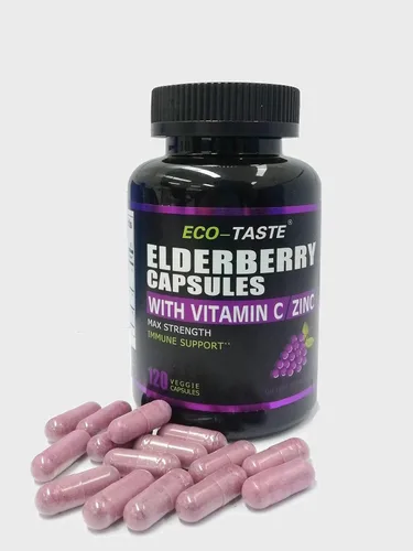 Miniatura 8 de ECO-TASTE Cápsulas de saúco con zinc y vitamina C, 120 cápsulas, bayas de saúco Sambucus para apoyo inmunológico, salud de la piel, cápsulas