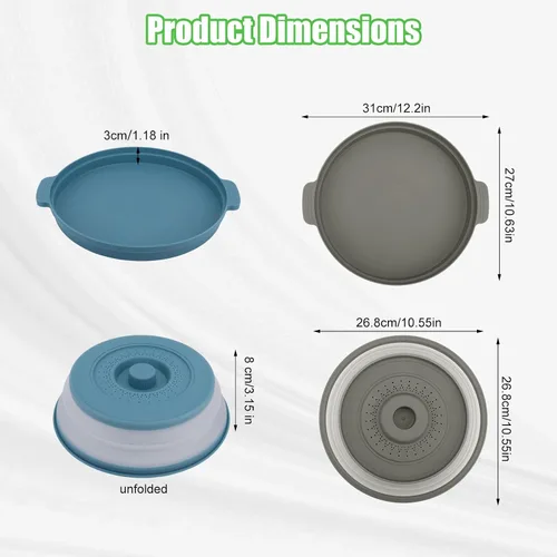 Miniatura 2 de Juego de 2 cubiertas de placa de salpicaduras para microondas para alimentos con alfombrilla base, tapa protectora de salpicaduras de silicona