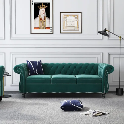 Miniatura 19 de RARZOE Chesterfield - Sillas contemporáneas de terciopelo Chesterfield, silla de club de terciopelo, silla Chesterfield con brazos enrollados