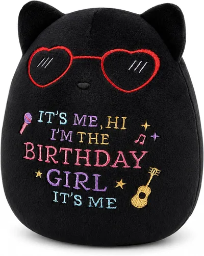 Miniatura 10 de Peluche de gato negro de 8 pulgadas con pastel, lindo regalo de cumpleaños negro para niñas, niños y gatos, decoración de la habitación del hogar