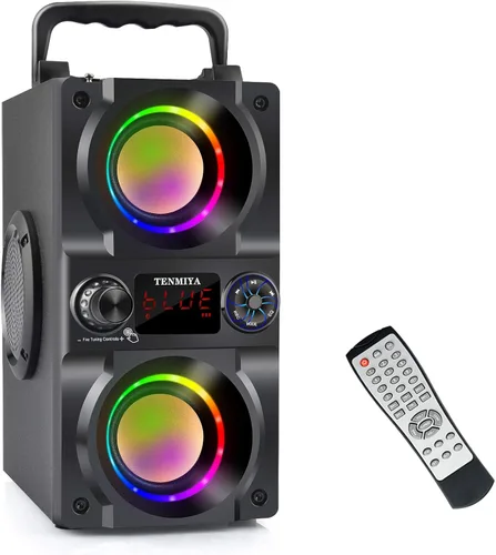 Altavoz Bluetooth, altavoz inalámbrico portátil de 40 W (pico de 60 W) con luces coloridas, subwoofer doble graves pesados, radio FM, reproductor de
