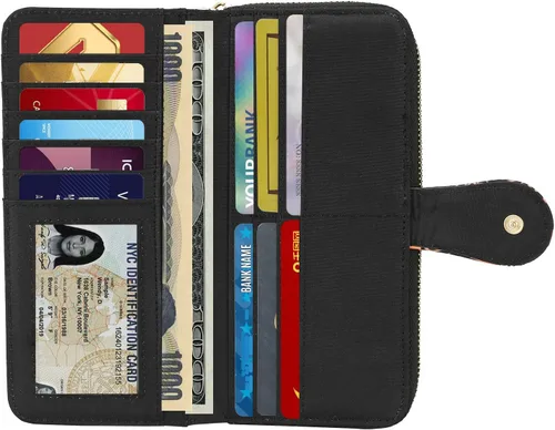 Miniatura 6 de Cartera de mano para mujer, estilo bohemio, con RFID, elegante, espaciosa con correa para viajes, capacidad para tarjetas, teléfono, dinero
