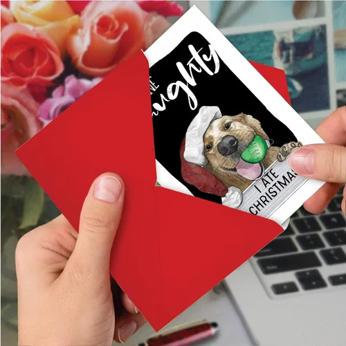Miniatura 6 de NobleWorks - Tarjeta de felicitación navideña con sobre de 5 x 7 pulgadas, divertida nota de papel con perro (1 tarjeta) - Travesuras de perros