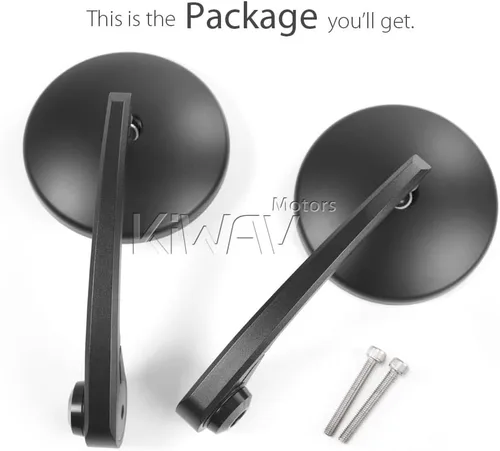 Miniatura 9 de KiWAV Espejos de extremo de barra de motocicleta Eclipse negro compatible con manillar roscado M6