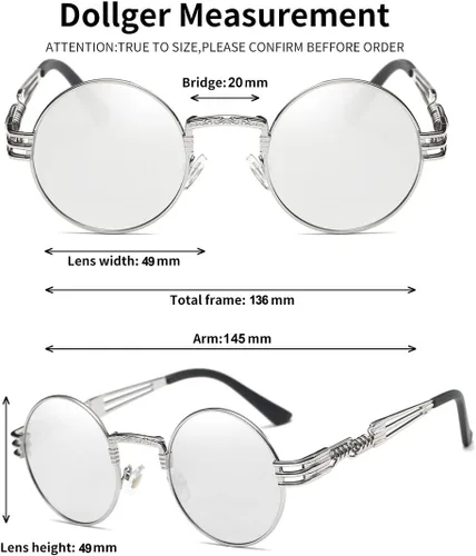 Miniatura 17 de Dollger Gafas de sol redondas Steampunk con marco de metal