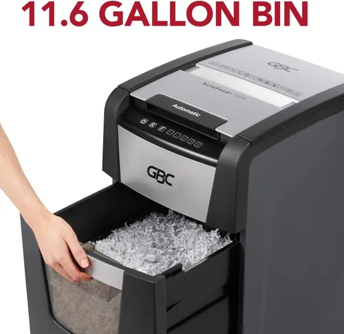 Miniatura 7 de GBC Trituradora de papel 150X, alimentación automática +, capacidad de 150 hojas, corte súper cruzado, trituración de oficina en casa (WSM1757604)