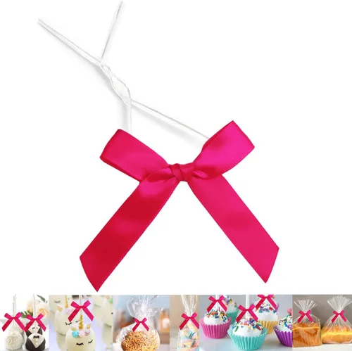 Miniatura 20 de 100 lazos preatados azul satinado de 3 pulgadas con lazos giratorios, bolsas de golosinas, paletas para pasteles y galletas