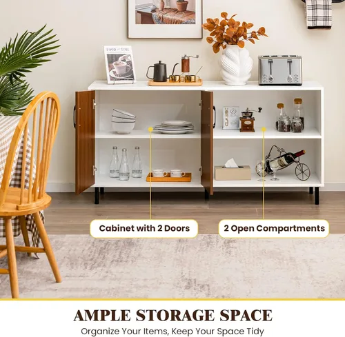 Miniatura 5 de Giantex Aparador de buffet, armario de almacenamiento moderno con 2 puertas y estantes abiertos, armario de cocina de 58 pulgadas con patas