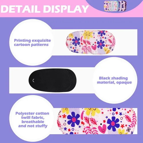 Miniatura 4 de Newcotte 12 piezas de parche ocular para niños, reutilizable, ajustable, para niñas y niños, para gafas, para ojo izquierdo o derecho, patrones