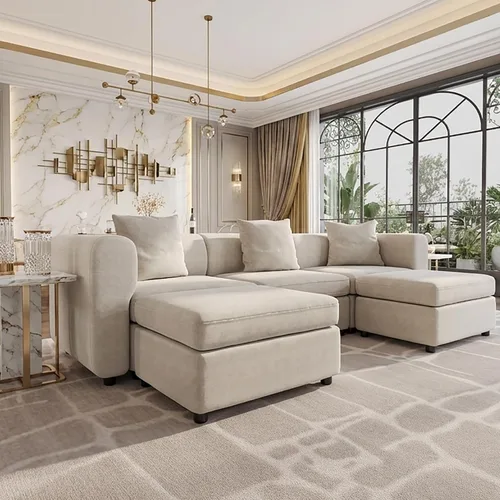 Miniatura 15 de Sofá modular modular de 3 plazas, terciopelo moderno con funda de cojín extraíble y lavable para espacios pequeños, marco de madera maciza, 108.66