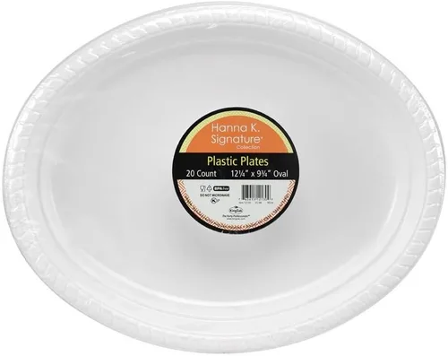 Platos ovalados blancos, 12.25 x 9.75 pulgadas (paquete de 20), platos de plástico pesado de alta calidad perfectos para fiestas y eventos