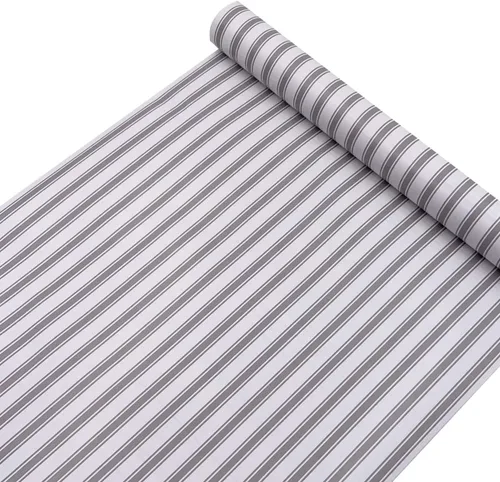 Miniatura 3 de Yifely Papel de estantería gris y blanco, fácil de usar, a rayas, forro de estante y cajón, extraíble, hace que los muebles viejos estén limpios