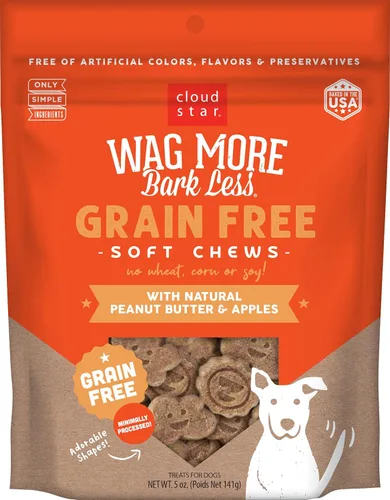 Cloud Star Corp, Wag More Bark Less Soft & Chewy - Golosinas para perros de mantequilla de maní y manzanas sin granos