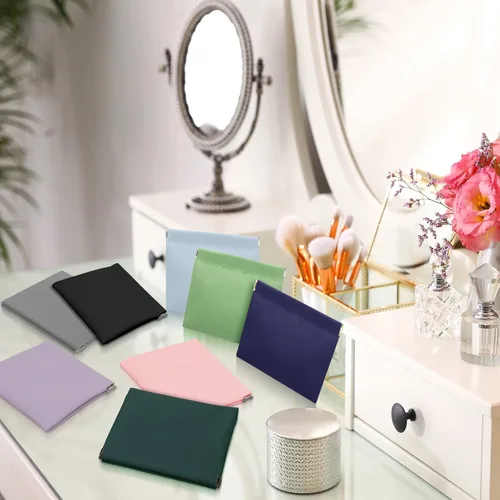 Miniatura 5 de 8 piezas de piel de cordero bolsa de cosméticos pequeña bolsa de maquillaje portátil para monedero pequeña bolsa de maquillaje pequeña bolsa de piel