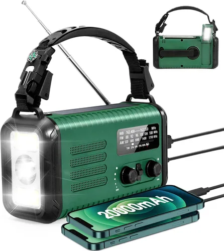Miniatura 10 de Radio de emergencia NOAA de alerta meteorológica con energía solar y manivela de mano USB-C carga portátil radio AM/FM 3W, lámpara de lectura