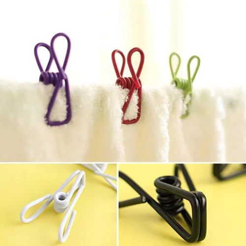 Miniatura 5 de Paquete de 50 clips de alambre de acero, coloridos recubiertos de vinilo, resistentes al viento, pinzas para secar el hogar, lavandería y oficina