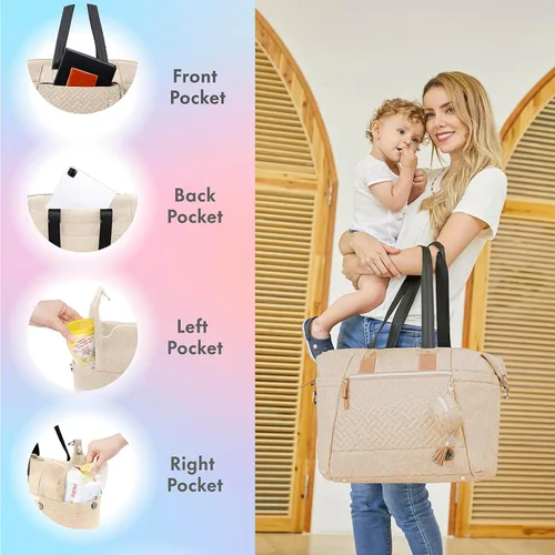 Miniatura 5 de Dikaslon Bolsa de pañales, gran bolso de viaje para mamá y papá, bolso de bebé multifunción para niños y niñas con estuche para chupete y cambiador