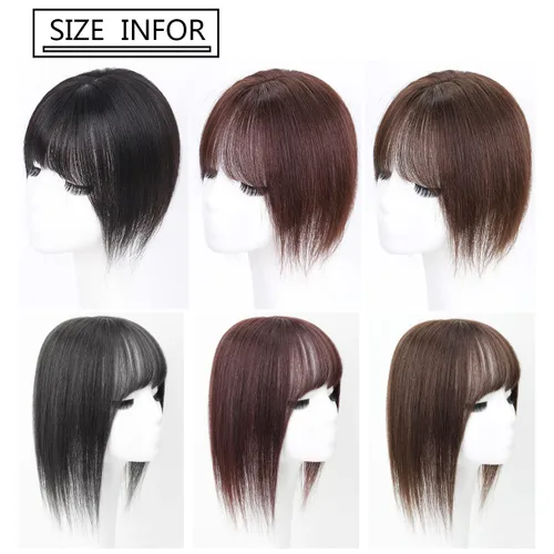 Miniatura 6 de Parte media parte de seda parte base cabello humano Topper 2.8x3.9 in frente recto clip en postizo con flecos Wispy 7.9 in negro apagado