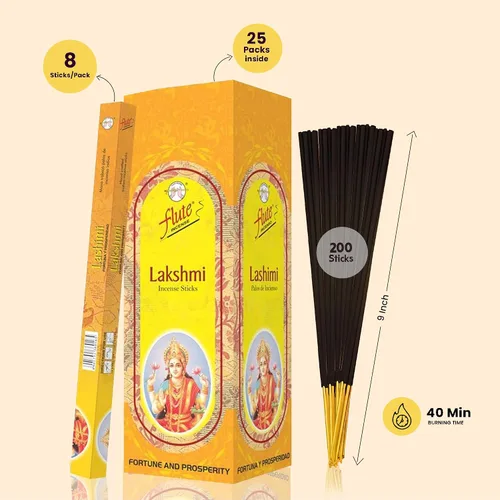 Miniatura 2 de Flute Lakshmi - Varitas de incienso floral de loto para prosperidad, abundancia y alegría, 8 varillas/paquete, 25 paquetes/caja