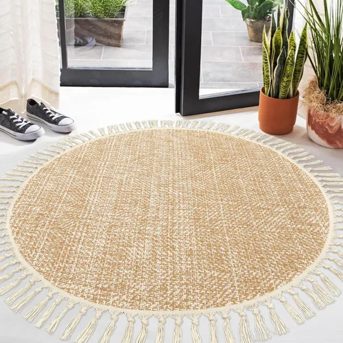 Miniatura 17 de Collive - Tapete de pasillo de cocina, 2 x 4.3 pies, tejido a mano, reversible, lavable, de algodón, color blanco/beige, para baño, pasillo