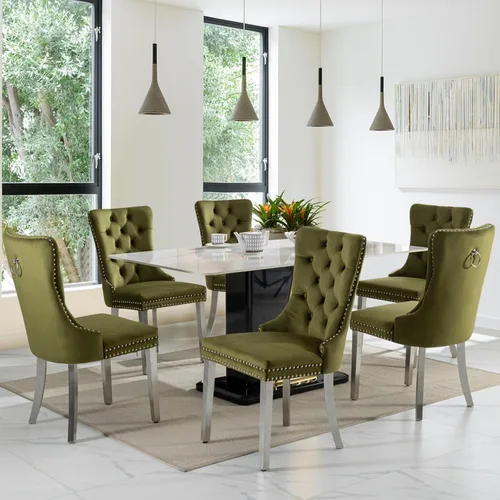 Miniatura 42 de SoarFlash Juego de 2 sillas de comedor de tela de lino, sillas de comedor tapizadas con ribete de cabeza de clavo y patas de madera de color claro