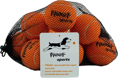 Pelotas de tenis para perros, 12 pelotas de tenis naranjas para perros. Fácil de encontrar. Incluye bolsa de transporte. Tamaño mediano. Se adapta a