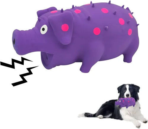 Miniatura 9 de Andiker Juguete Chirriante para Perros, Juguetes de Látex con Puntos para Masticar Perros con Sonido de Gruñidos Oinks, Juguete de Cerdo Gruñón