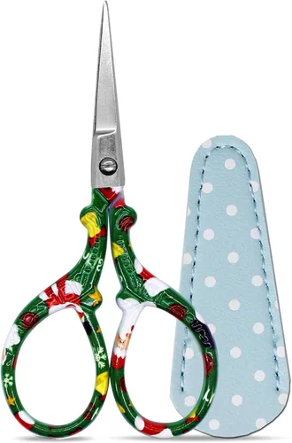 Miniatura 15 de Tijeras de 3.6 pulgadas para costura y manualidades, de acero inoxidable, con funda de cuero para punto de cruz, corte de papel, artesanía, trabajo