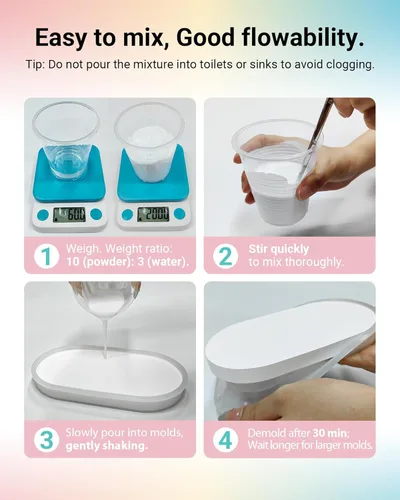 Miniatura 4 de Polvo para Fundición 3 kg, Sin Burbujas, Super Blanco, Super Duro, Inodoro, Polvo de Yeso de Yeso para Moldes de Silicona, Desmolde en 30 Minutos
