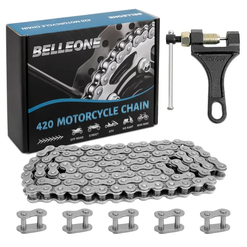 Miniatura 9 de Cadena de motocicleta 420 – 420 cadenas de rodillos estándar 132 eslabones + rompedores de cadena, se adapta a 50, 70, 90, 110 cc, 125 cc, Pit Dirt
