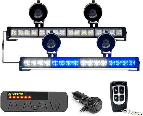 Miniatura 8 de Xprite Luces estroboscópicas de emergencia para salpicadero, barra de luz antirreflejos de 32 LED, control remoto inalámbrico y ventosas potenciadas