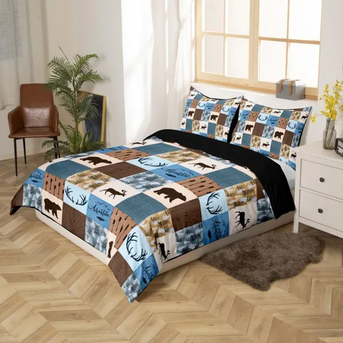 Miniatura 5 de Erosebridal Funda de edredón rústica de ciervo, tamaño individual, funda de edredón de retazos de oso para niños, adolescentes y adultos, juego