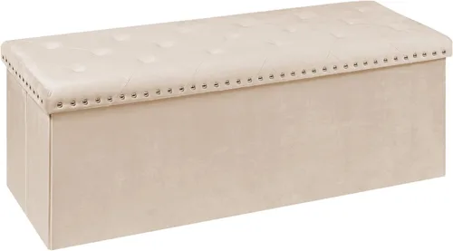 PINPLUS Banco Otomán de Almacenamiento Plegable, Taburete Reposapiés Plegable de Terciopelo Acolchado con Remache, Banco para Pie de Cama, Baúl