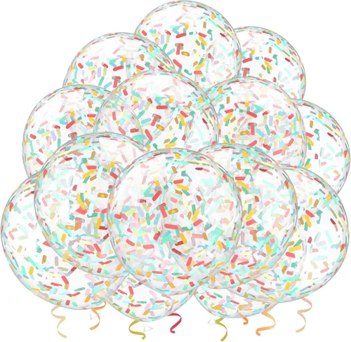 Miniatura 8 de 25 globos de confeti amarillo, globos de látex transparente de 12 pulgadas de grosor con confeti en el interior para fiesta de cumpleaños, baby