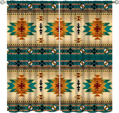 Miniatura 15 de YCness Cortinas aztecas, patrón étnico nativo nativo americano del suroeste, patrón étnico bohemio occidental geométrico para sala de estar