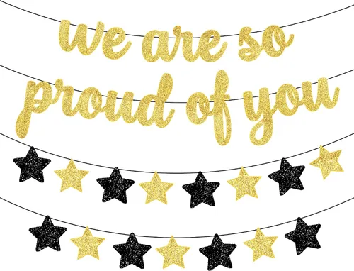 KatchOn, Cartel con texto en inglés «We are So Proud of You» – Cartel de graduación con purpurina, guirnalda de graduación, decoraciones de