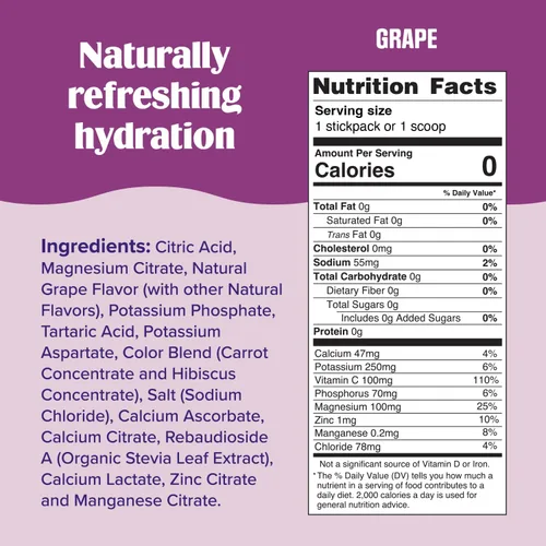 Miniatura 3 de Ultima replenisher Electrolyte polvo Nueva Fórmula, 1, 1 Zero Sugar Grape Hydration Powder with 6 Electrolytes & Minerals - Sugar Free