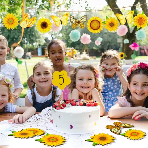 Miniatura 7 de Amyhill Juego de 27 adornos de árbol de madera de girasol de verano, decoración colgante de árbol de mariposa con cuerda colgante, etiqueta colgante