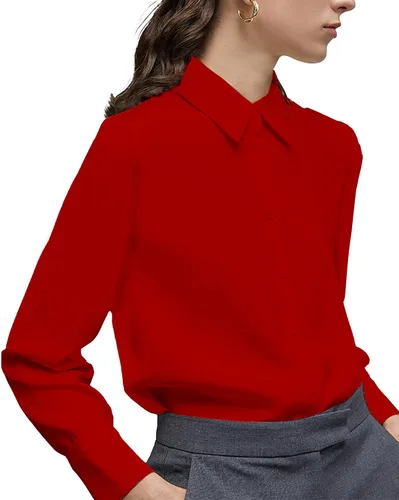 Miniatura 6 de Camisa clásica de botones para mujer, manga larga con cuello, blusa de gasa para trabajo y oficina